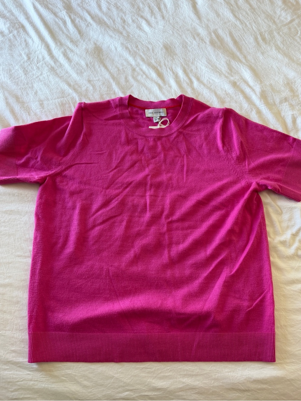 Free Assembly  Women's Bright Fuchsia Crewneck Short-Sleeve Sweater NWT XL